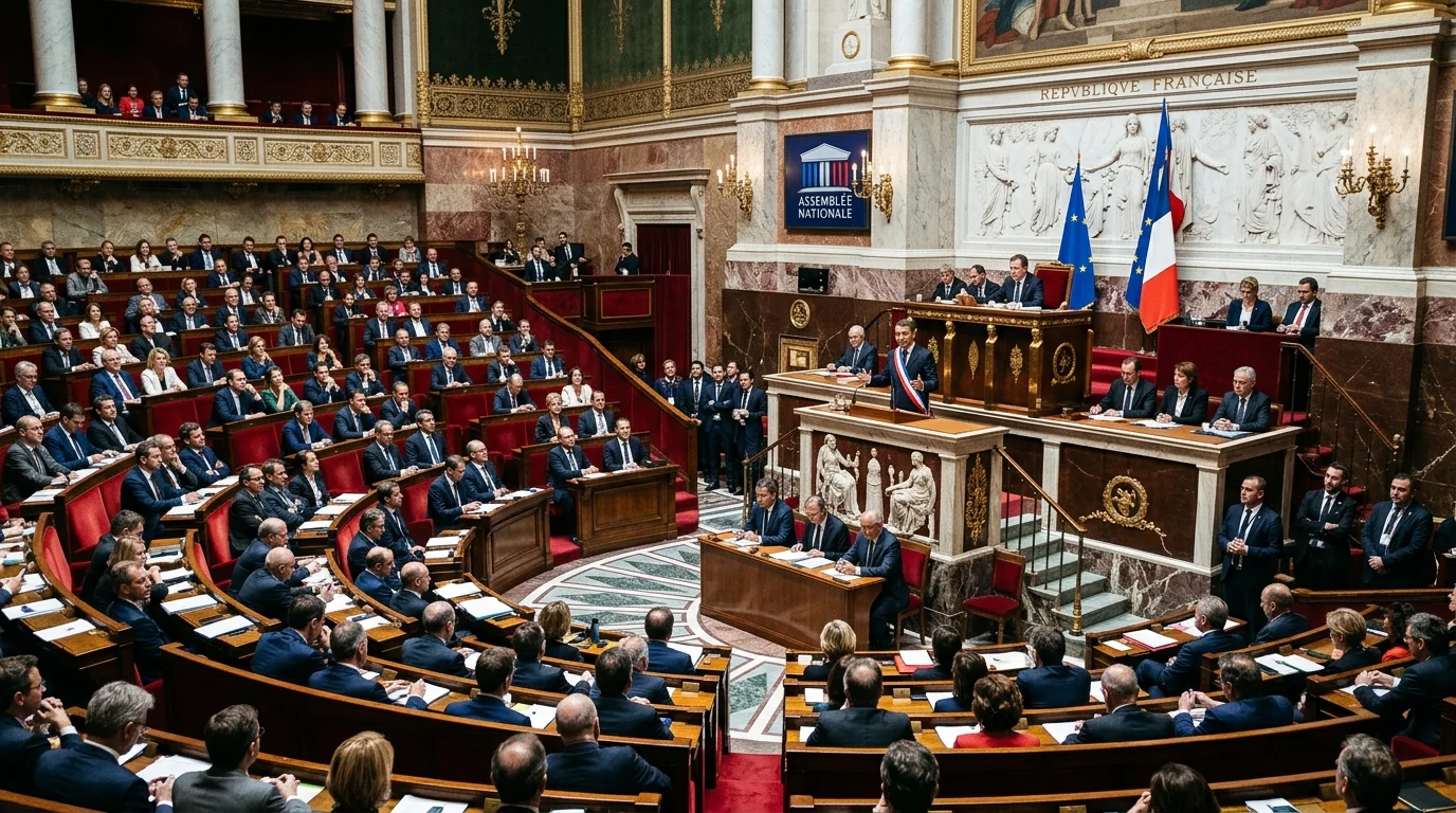 Gabriel Attal s'exprime à la tribune de l'hémicycle bondé de l'Assemblée nationale française.