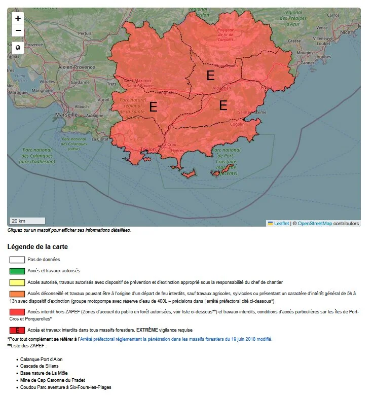 À Hyères, le risque d’incendie ferme les massifs