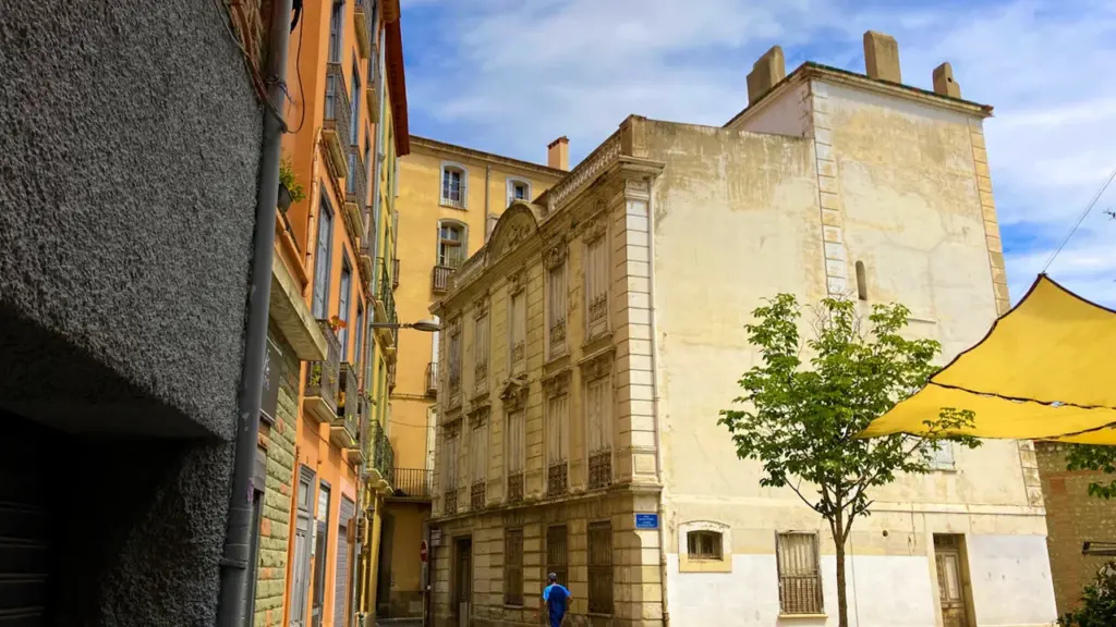 Une rue étroite typique avec une architecture ancienne dans le centre de Perpignan.